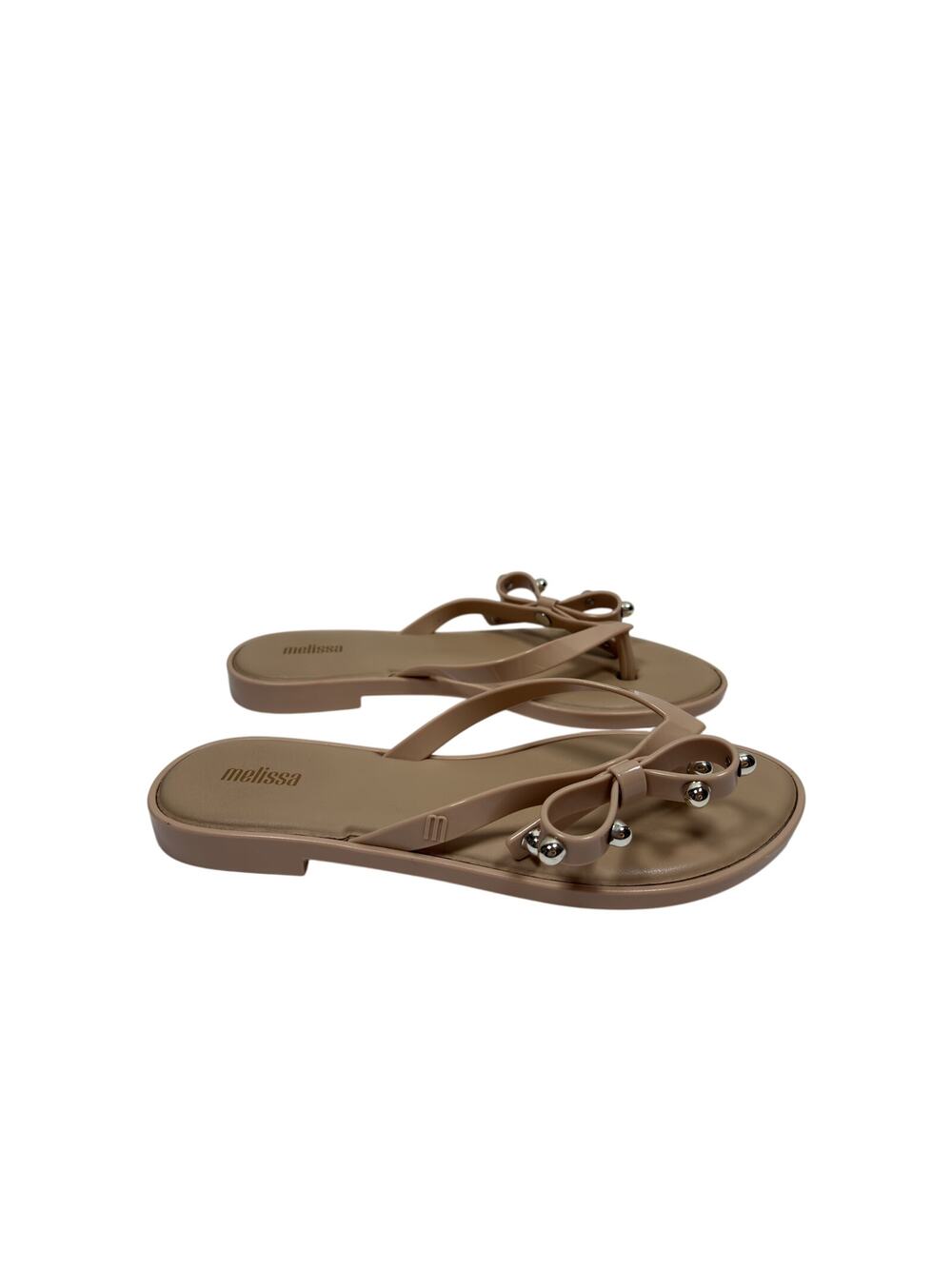 Melissa Flip Flops Slim II Bow Sandals Womens 8 Beige Studded PVC Vegan